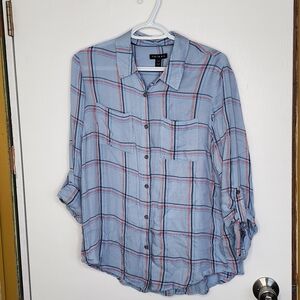 Blue Plaid Button-Up Shirt